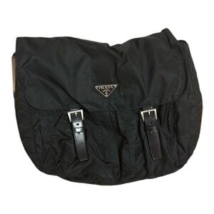Prada black nylon large messenger crossbody purse